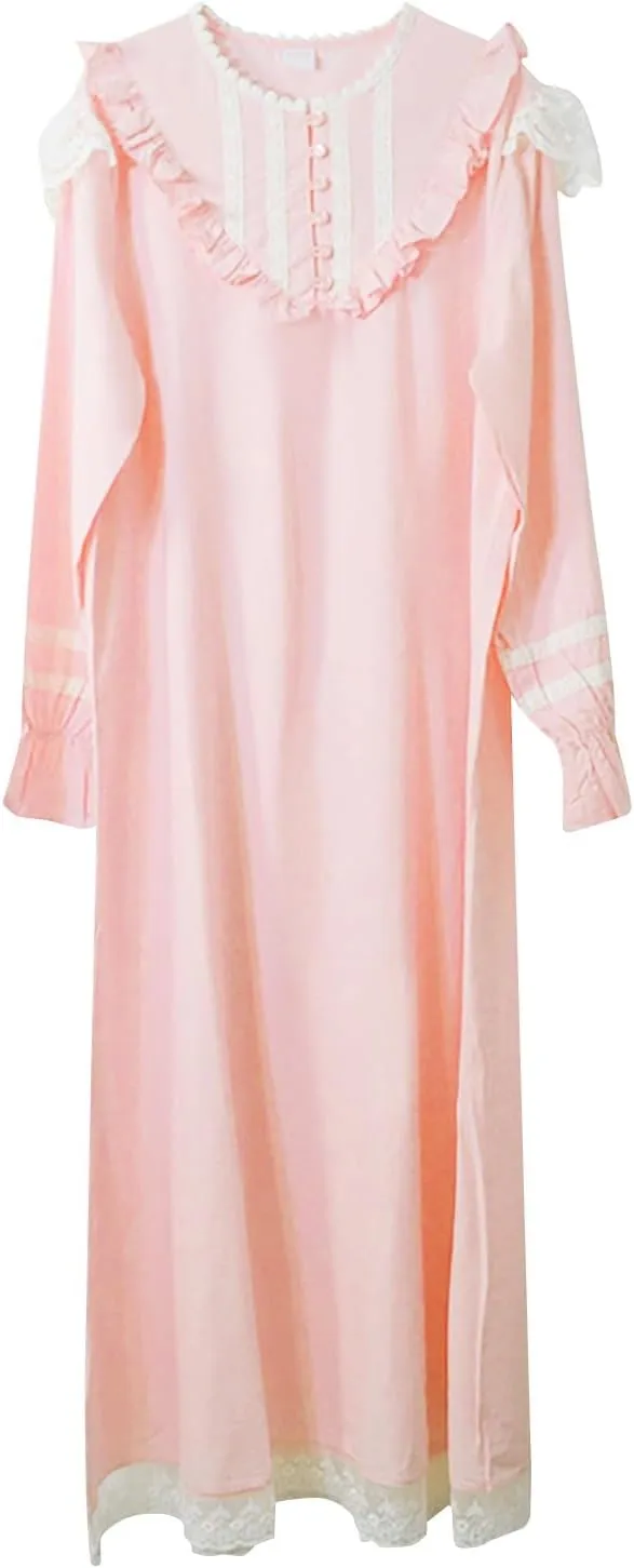 Retro Foreign Trade Long Sleeved Nightgown Pajamas Women's Plus Size Home Clothes Fresh Soft Cute Comfy Toe Slip