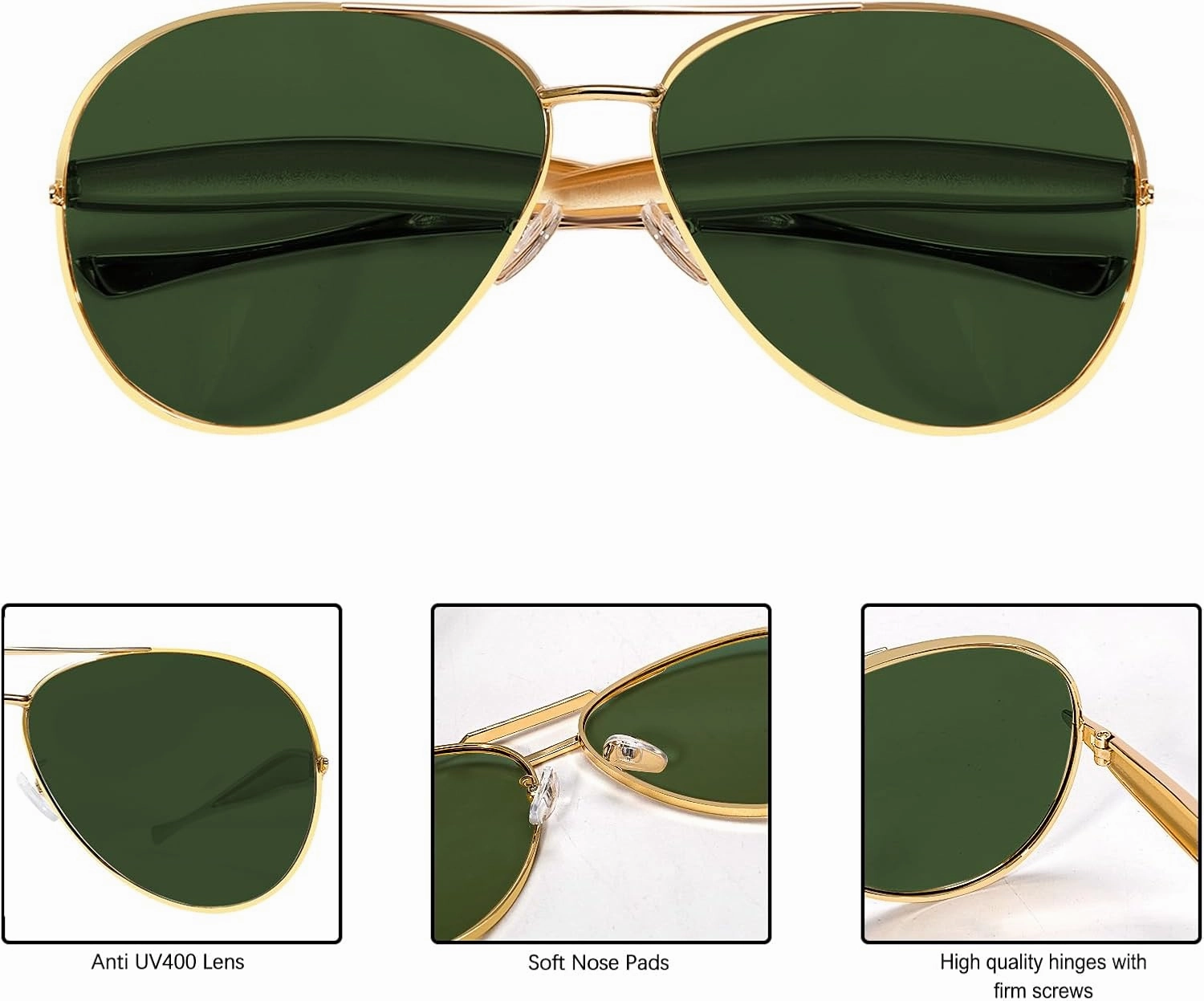 Retro Gold Aviator Sunglasses for Women Men, 2025 Metal Oversized 70s Aviators Sun Glasses