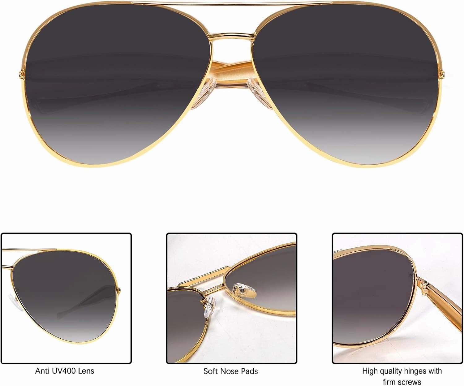 Retro Gold Aviator Sunglasses for Women Men, 2025 Metal Oversized 70s Aviators Sun Glasses