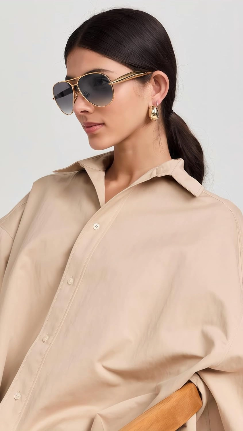 Retro Gold Aviator Sunglasses for Women Men, 2025 Metal Oversized 70s Aviators Sun Glasses