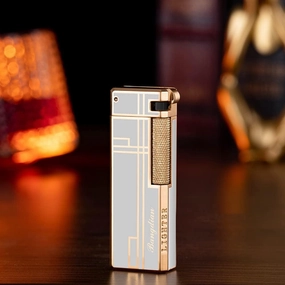 Retro Sideling Flame Lighter, Refillable Butane Lighter, Side Slip Grinding Wheel Flint Tobacco Lighters Smoking Accessories with Gift Box (Silver-Gold)