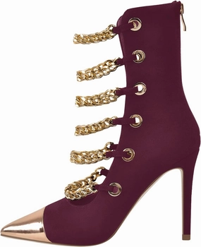 richealnini Sparkle Golden Chains Zip Up Pumps with Gold Pointed Toe and Stiletto Heels Suede Strappy Heel Sandals for Wedding Party