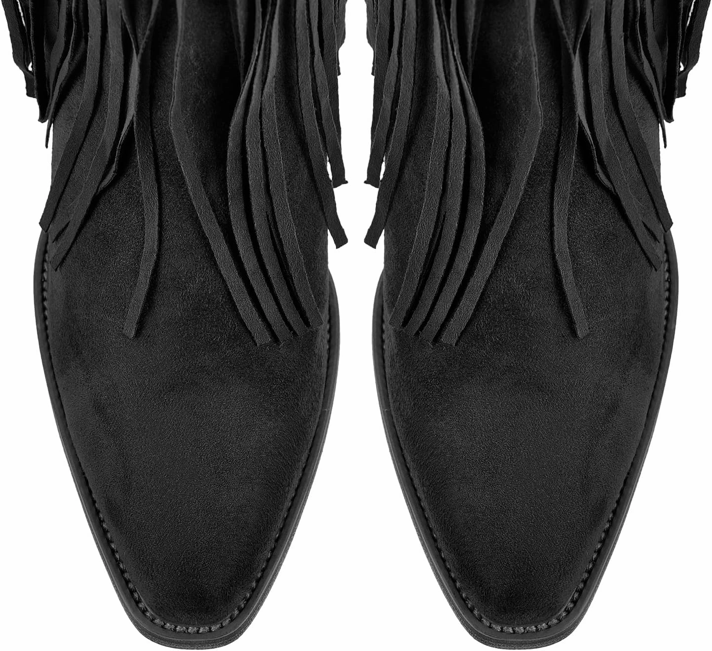 richealnini Suede Fringe Knee High Cowboy Boots with Golden Dots Studded Belt Embroidered Tall Boots