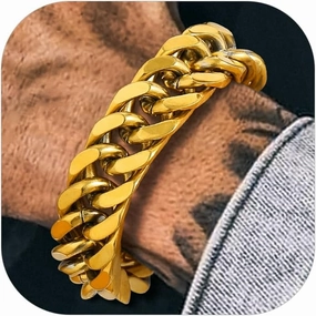 Richsteel Father's Day Bracelets for Men Cuban Link Chain Bracelets 8/12/17mm Width Stainless Steel Chain Wrist Bracelets, 7.4/8.2/9 Inch Length Classic Jewelry for Christmas/Valentine's Day/Birthday