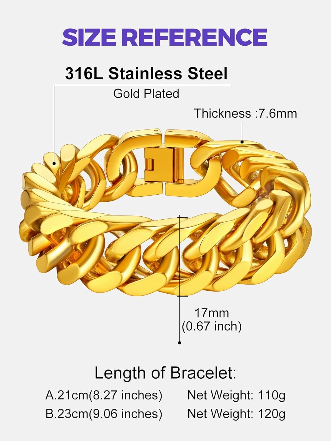 Richsteel Father's Day Bracelets for Men Cuban Link Chain Bracelets 8/12/17mm Width Stainless Steel Chain Wrist Bracelets, 7.4/8.2/9 Inch Length Classic Jewelry for Christmas/Valentine's Day/Birthday