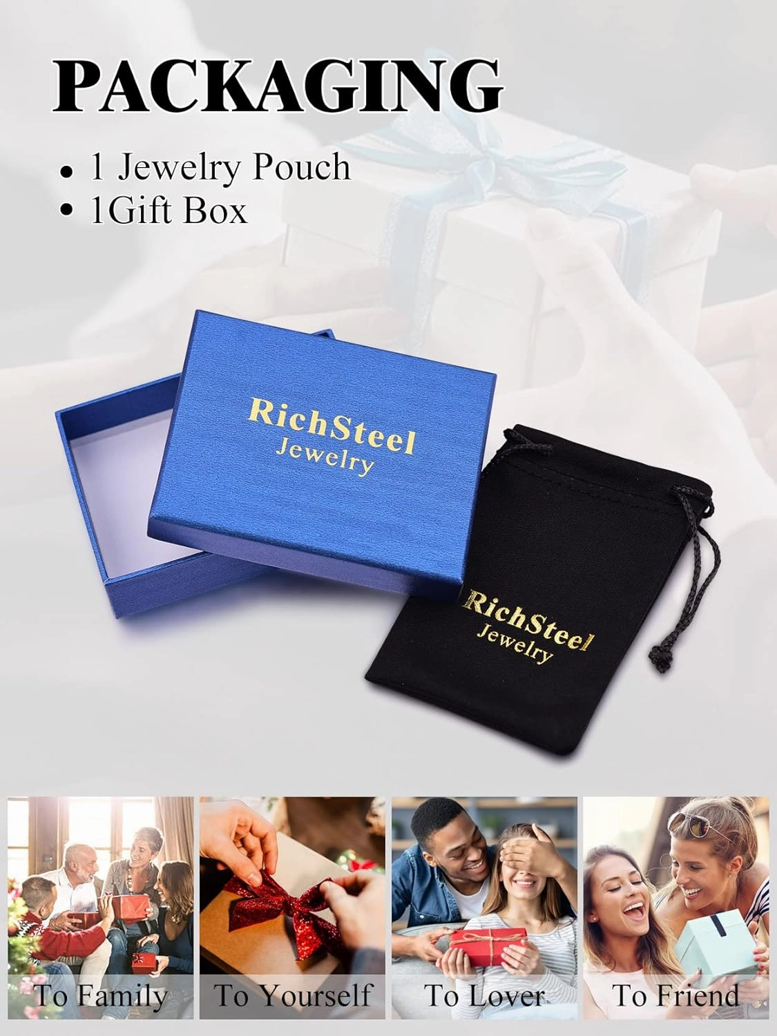 Richsteel Father's Day Bracelets for Men Cuban Link Chain Bracelets 8/12/17mm Width Stainless Steel Chain Wrist Bracelets, 7.4/8.2/9 Inch Length Classic Jewelry for Christmas/Valentine's Day/Birthday