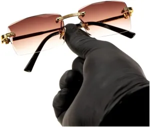 Rimless Luxury Unisex Square Trendy Retro 90's Fashion Stylish Hip Hop Brown Gradient Tint Lens Gold Wire Frame Sun Glasses Frameless Rectangle Summer Shades Sunglasses For Men And Women