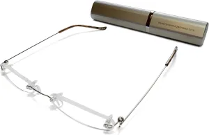 Rimless Reading Glasses for Men and Women  2.0 Silver Ultra Slim and Ultra Light Includes Aluminium Matching Case by ilovemyreadingglasses