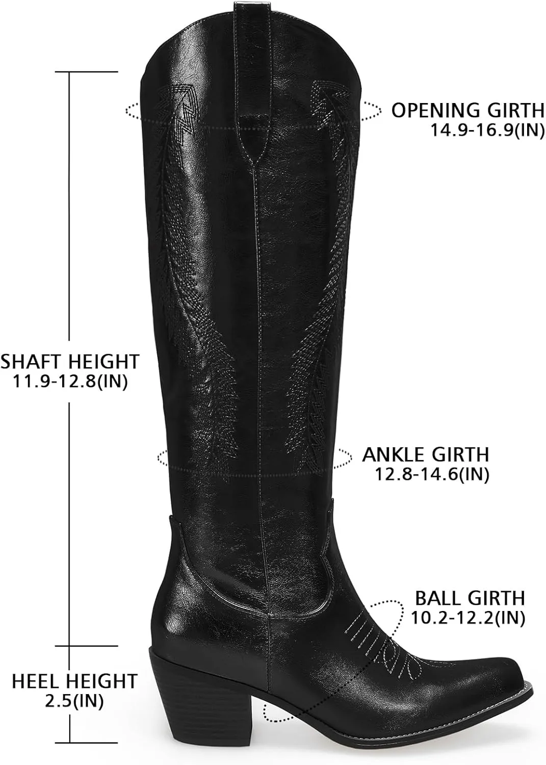 RKQ Women's Metallic Cowboy Boots Sparkle Knee High Cowgirl Boots Embroidered Western Wide Calf Boots with Pull on Tabs Pointed Toe Stacked Chunky Heel for Party Wedding Casual