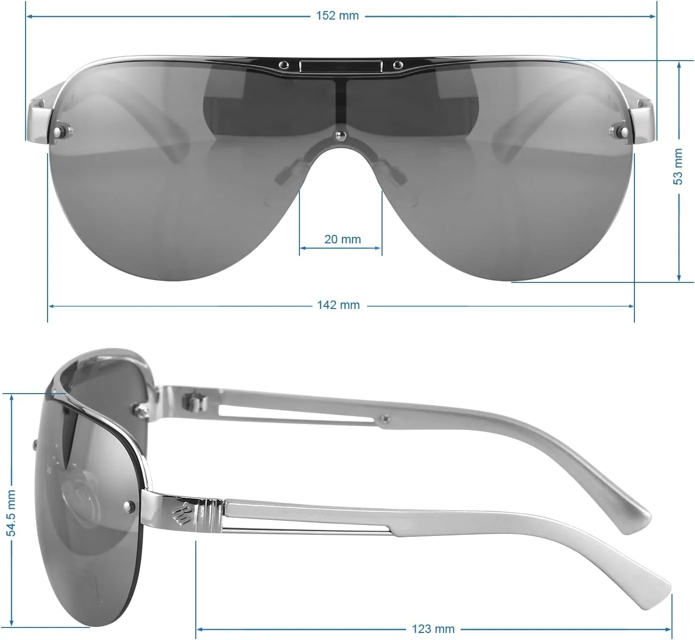 Rocawear R1555 Metal Shield Uv400 Protective Aviator Pilot Sunglasses. Gifts for Men with Flair, 142 Mm