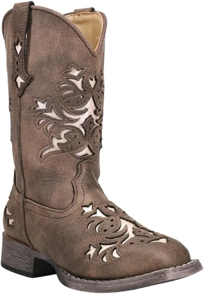 ROPER Kids Girls Lola Metallic Square Toe Casual Boots Mid Calf - Brown