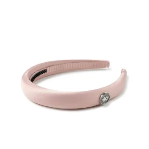 Rosa Vintage Satin Headband - Mauve | Stylish Hair Accessory for Girls | Perfect for Updos and Everyday Looks | Metal Rose Applique & Rubberized Teeth Grip | Ideal for All Hair Types