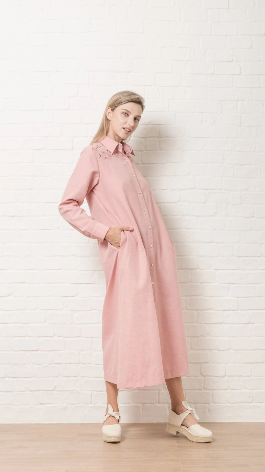 Rose Blush Dress - Embroidered Fish