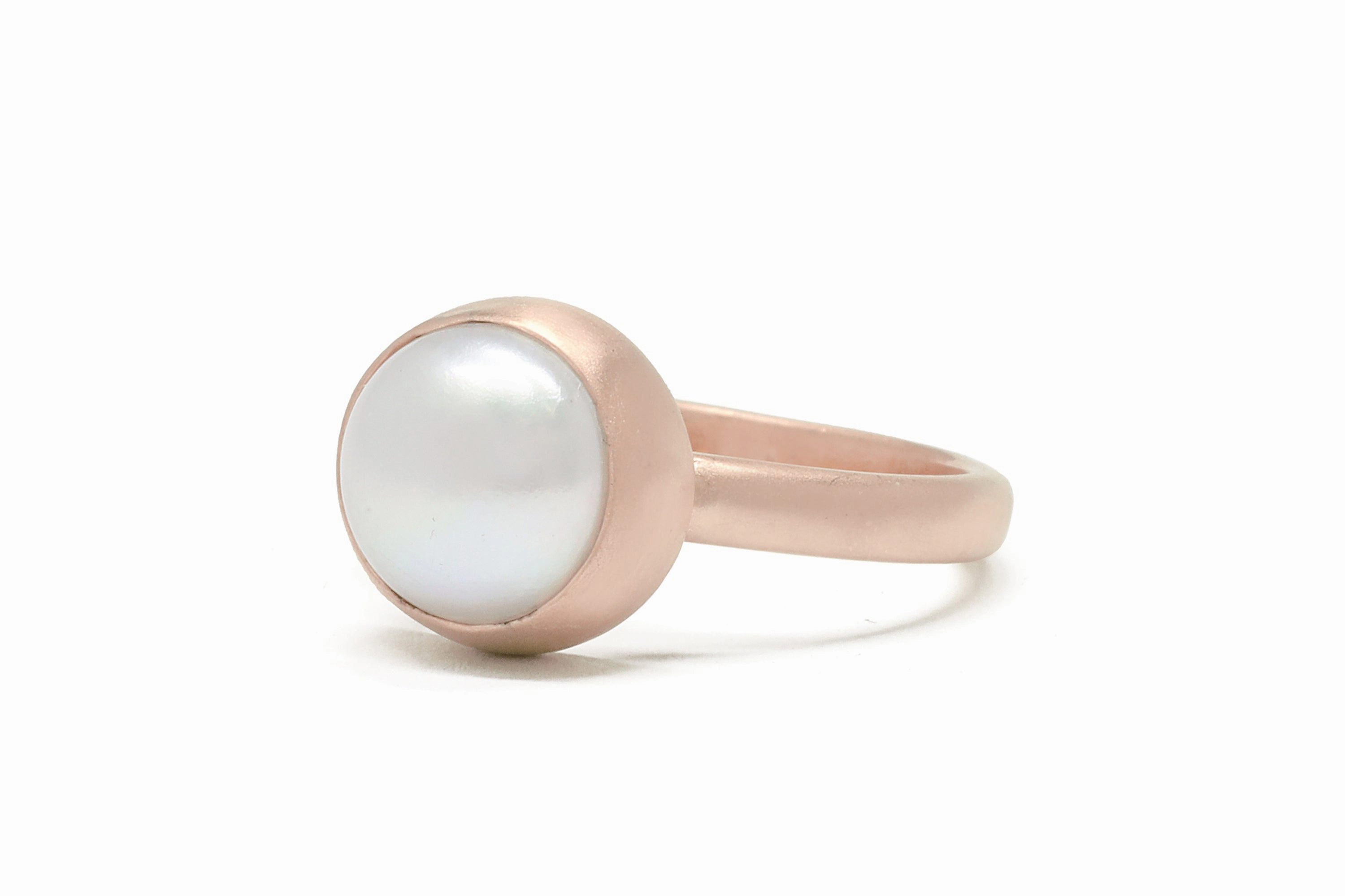 Rose Gold Bezel Set White Freshwater Pearl Ring