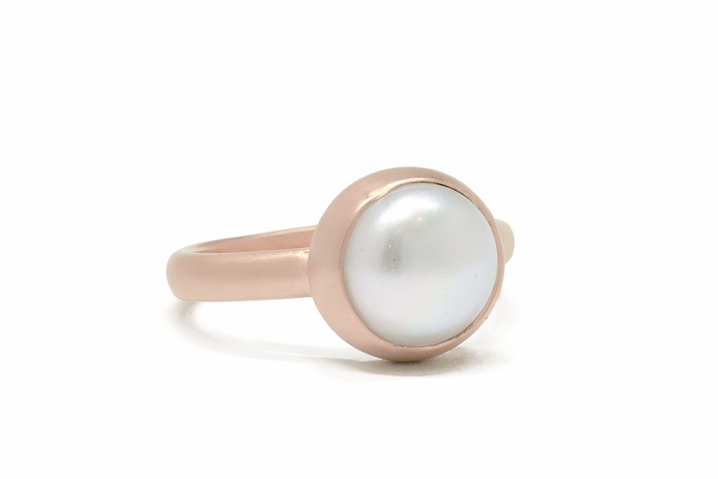 Rose Gold Bezel Set White Freshwater Pearl Ring