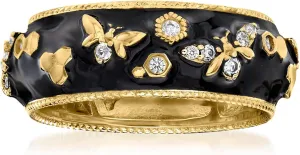 Ross-Simons 0.30 ct. t.w. White Topaz and Black Enamel Bumblebee Ring in 18kt Gold Over Sterling