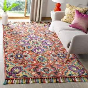 SAFAVIEH Aspen Collection Area Rug - 5' x 8', Red & Gold, Handmade Boho Floral Braided Tassel Wool, Ideal for High Traffic Areas in Living Room, Bedroom (APN118Q)