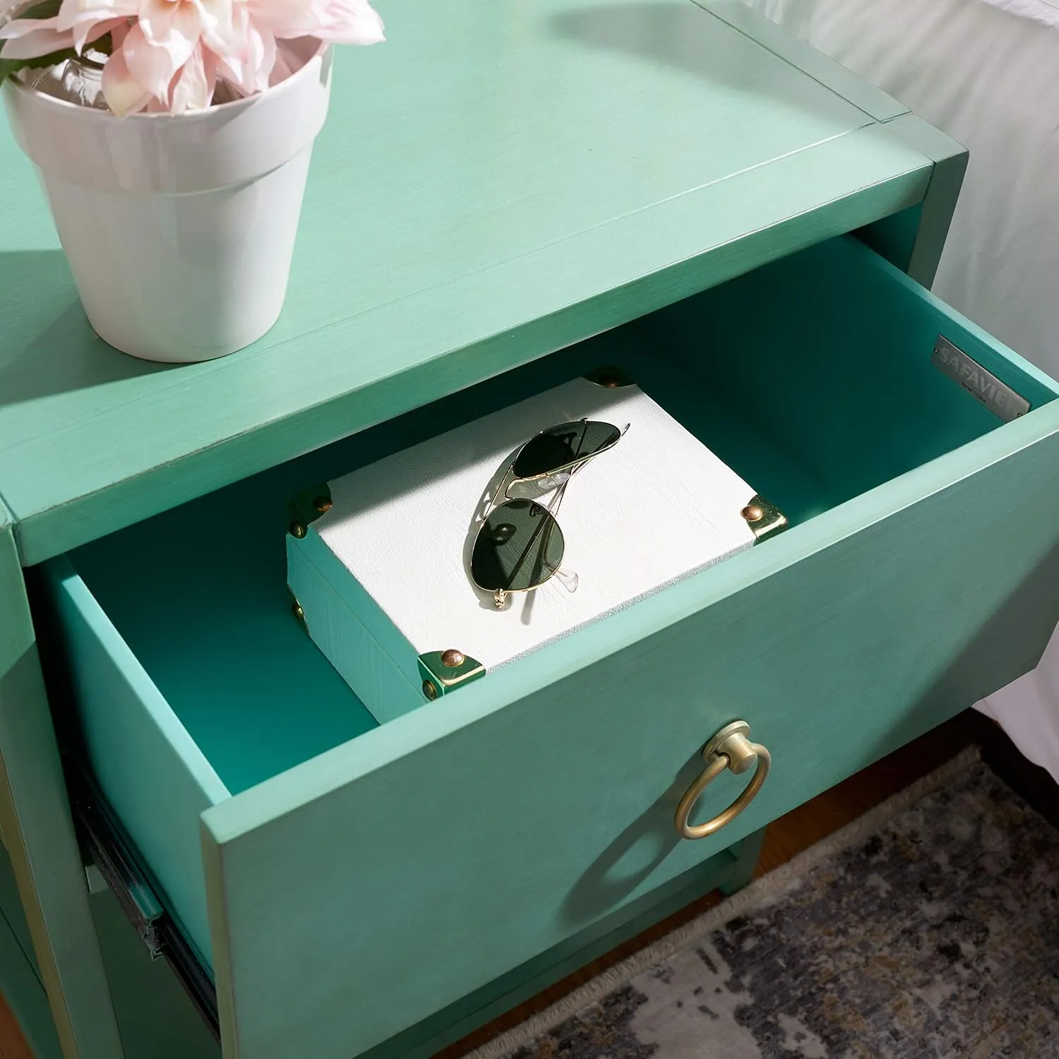 Safavieh Home Collection Yudi Turquoise and Gold 1-Drawer Nightstand