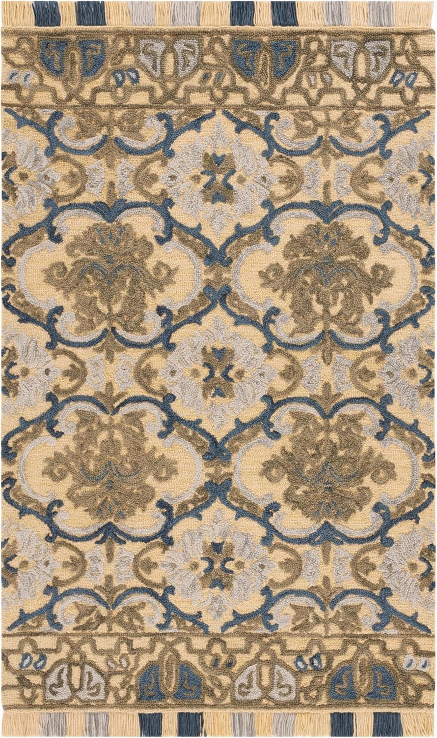 SAFAVIEH Blossom Collection Area Rug - 4' x 6', Gold & Blue, Floral Design, Handmade Wool, Ideal for The Living Room, Bedroom, Dining Room (BLM422D-4)