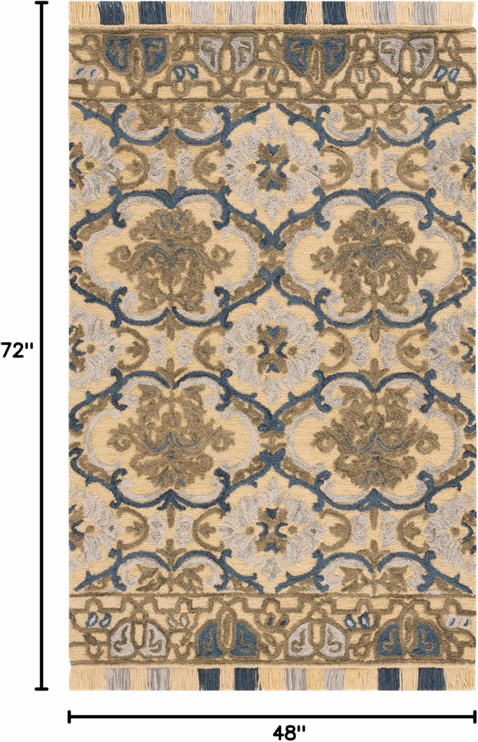 SAFAVIEH Blossom Collection Area Rug - 4' x 6', Gold & Blue, Floral Design, Handmade Wool, Ideal for The Living Room, Bedroom, Dining Room (BLM422D-4)