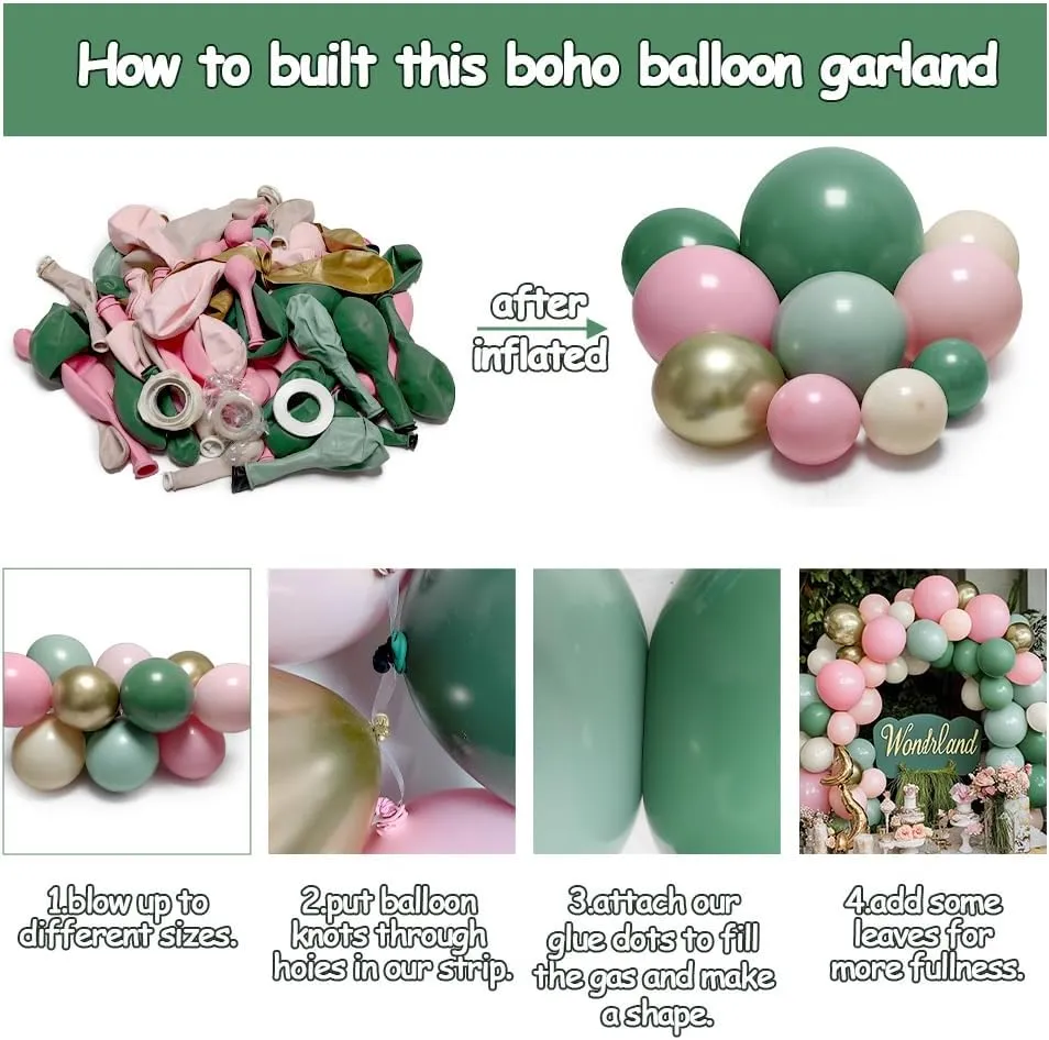 Sage Green Pink Balloon Arch Kit Double Stuffed Dusty Green Pastel Pink White Sand Gold Balloon Garland Light Olive Cream Balloons for Baby Shower Baby in Bloom Wedding Birthday Tropical Party Decor