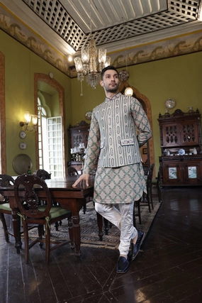 Sage Green Embroidered Bundi, Kurta and Chuidar