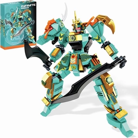 Samurai Mech Warrior Building Toy Set for Adults, Green Dragon Battle Figure Robot with 2 Sword Building Bricks Kit, 321 Pieces Ninja Adventure Playset Gift Idea for Kids Ages 7 8-12