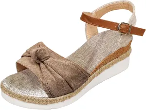 Sandals For Women 2025 Cute Bow Knot Espadrille Sandal Peep Toe Ankel Buckle Wedge Heels Dress Platform Pumps Shoes