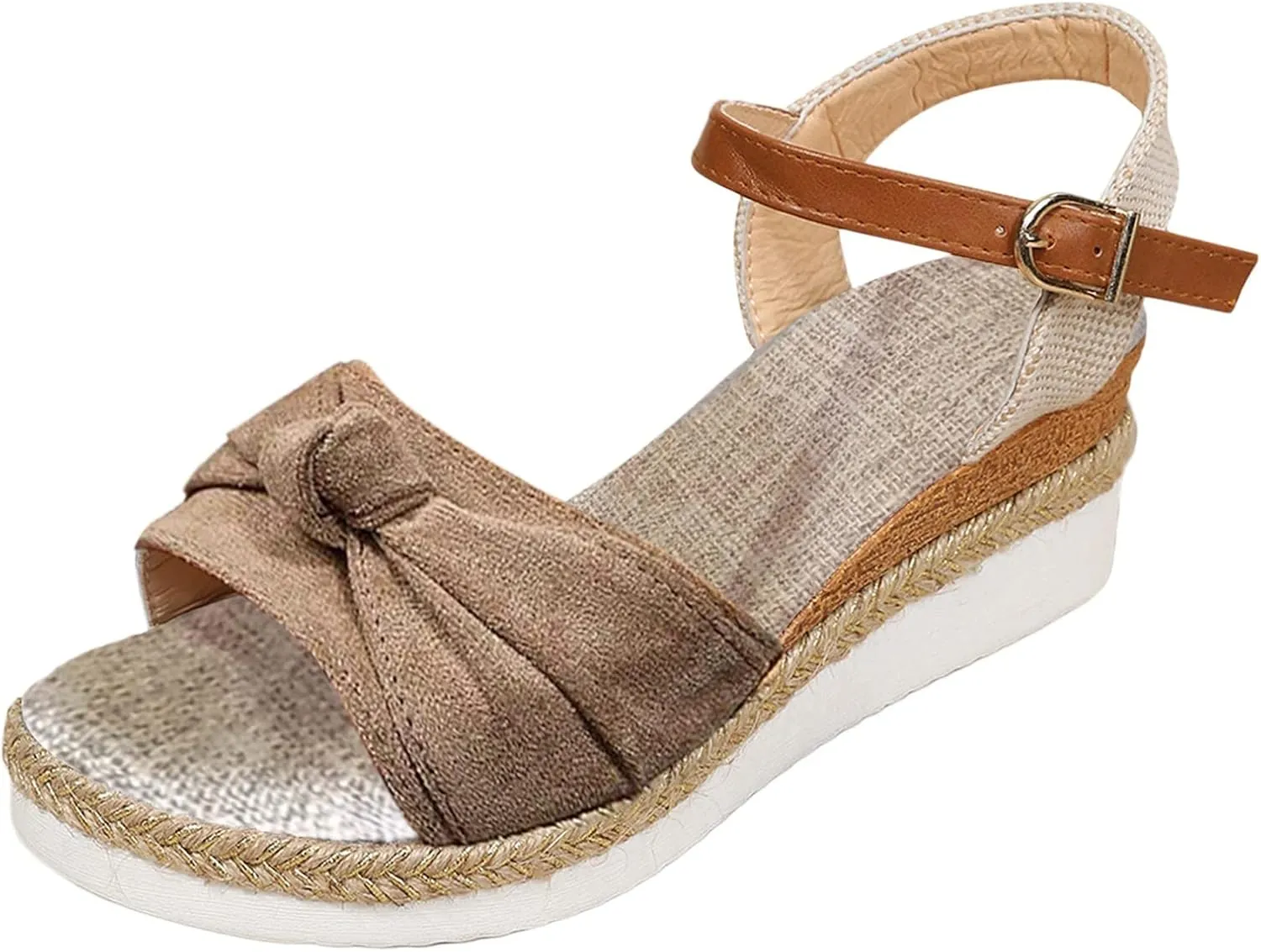 Sandals For Women 2025 Cute Bow Knot Espadrille Sandal Peep Toe Ankel Buckle Wedge Heels Dress Platform Pumps Shoes