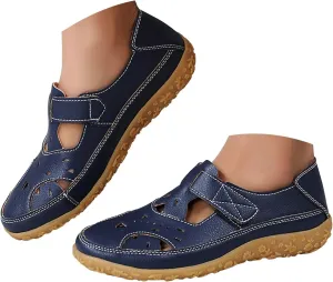 Sandals For Women 2025 Dressy Breathable Flats For Women Closed Toe Lug Sole Non-Slip Ankle Strap Flat Ballet Shoes