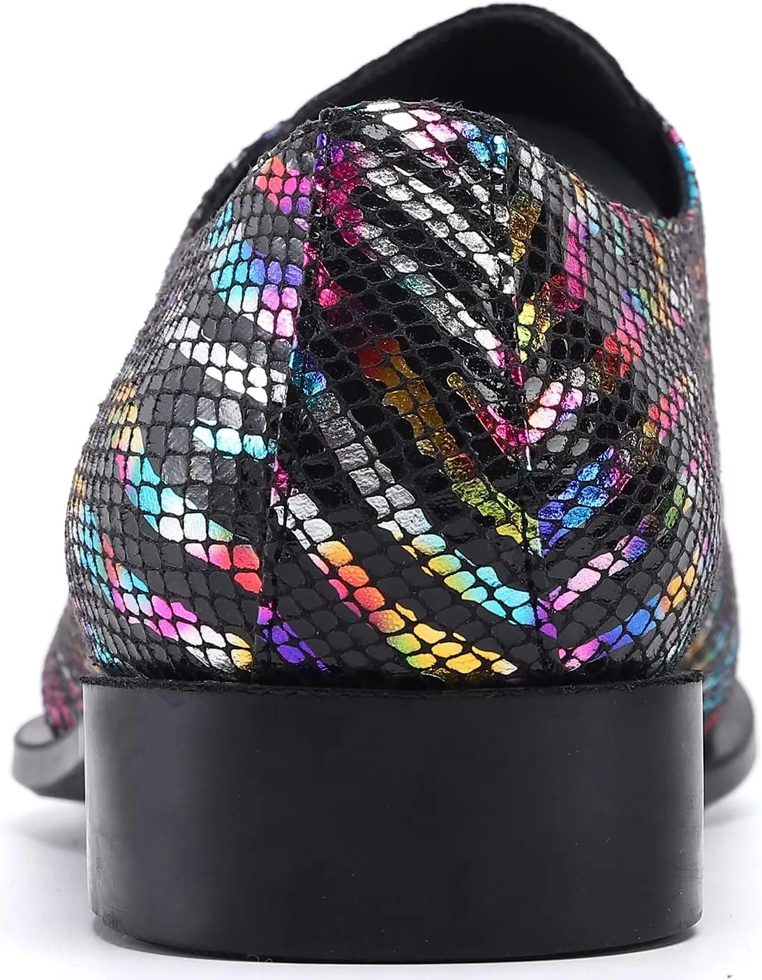 Santimon Men's Dress Derby Rainbow Stripe Metal Lion Embossed Shoes