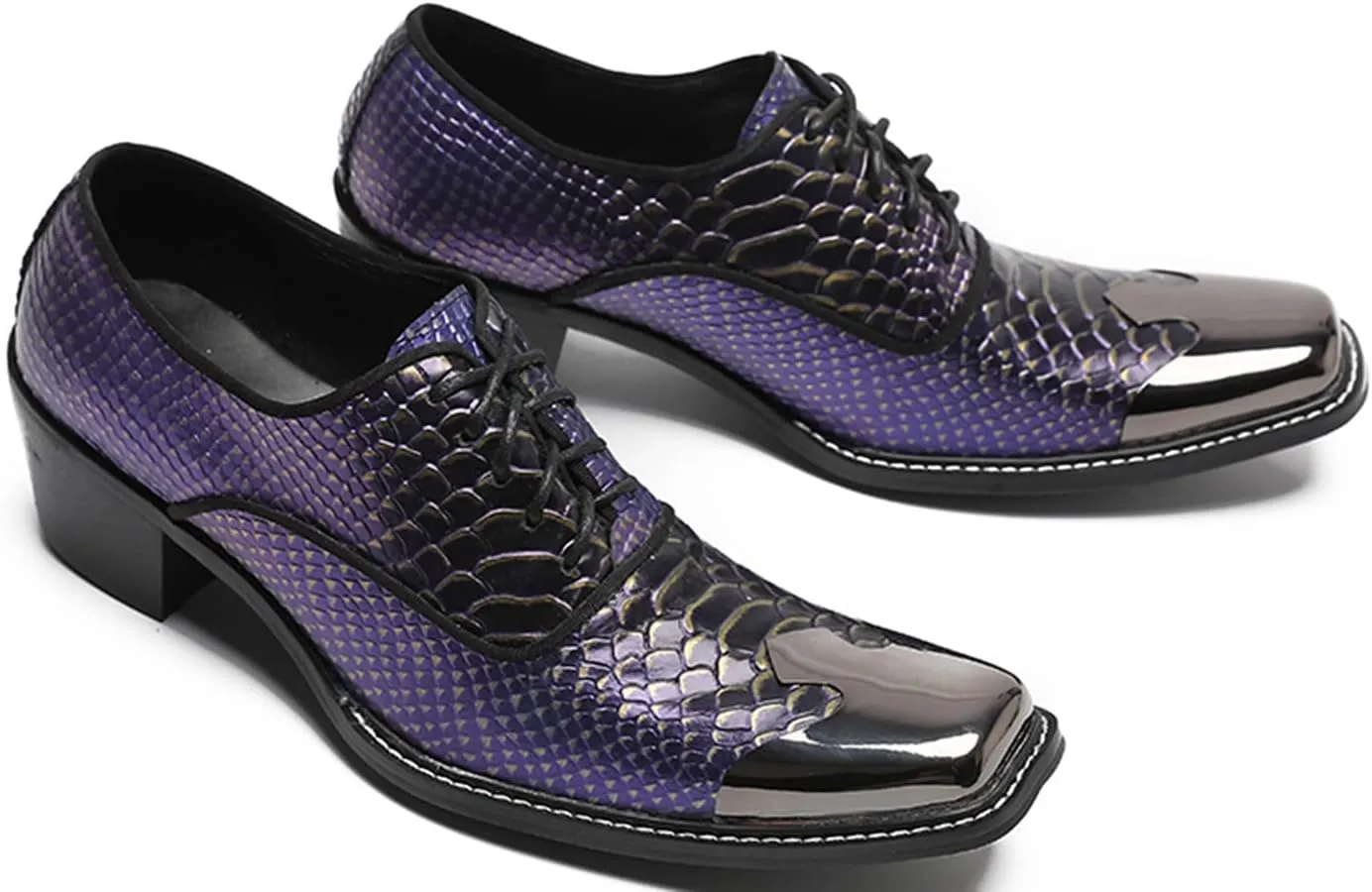 Santimon Men's Dress Oxford Snake Print Patent Metal Toe Two Tone Formal Shoes