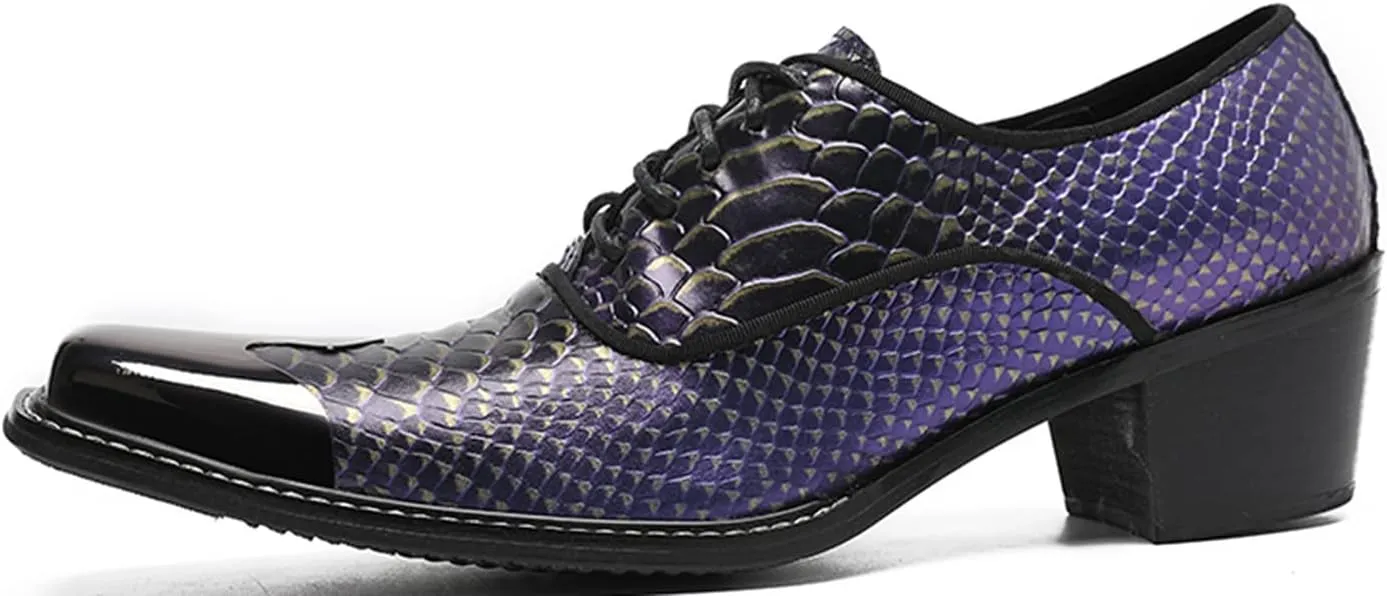 Santimon Men's Dress Oxford Snake Print Patent Metal Toe Two Tone Formal Shoes