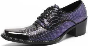 Santimon Men's Dress Oxford Snake Print Patent Metal Toe Two Tone Formal Shoes