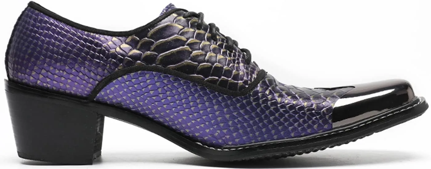 Santimon Men's Dress Oxford Snake Print Patent Metal Toe Two Tone Formal Shoes