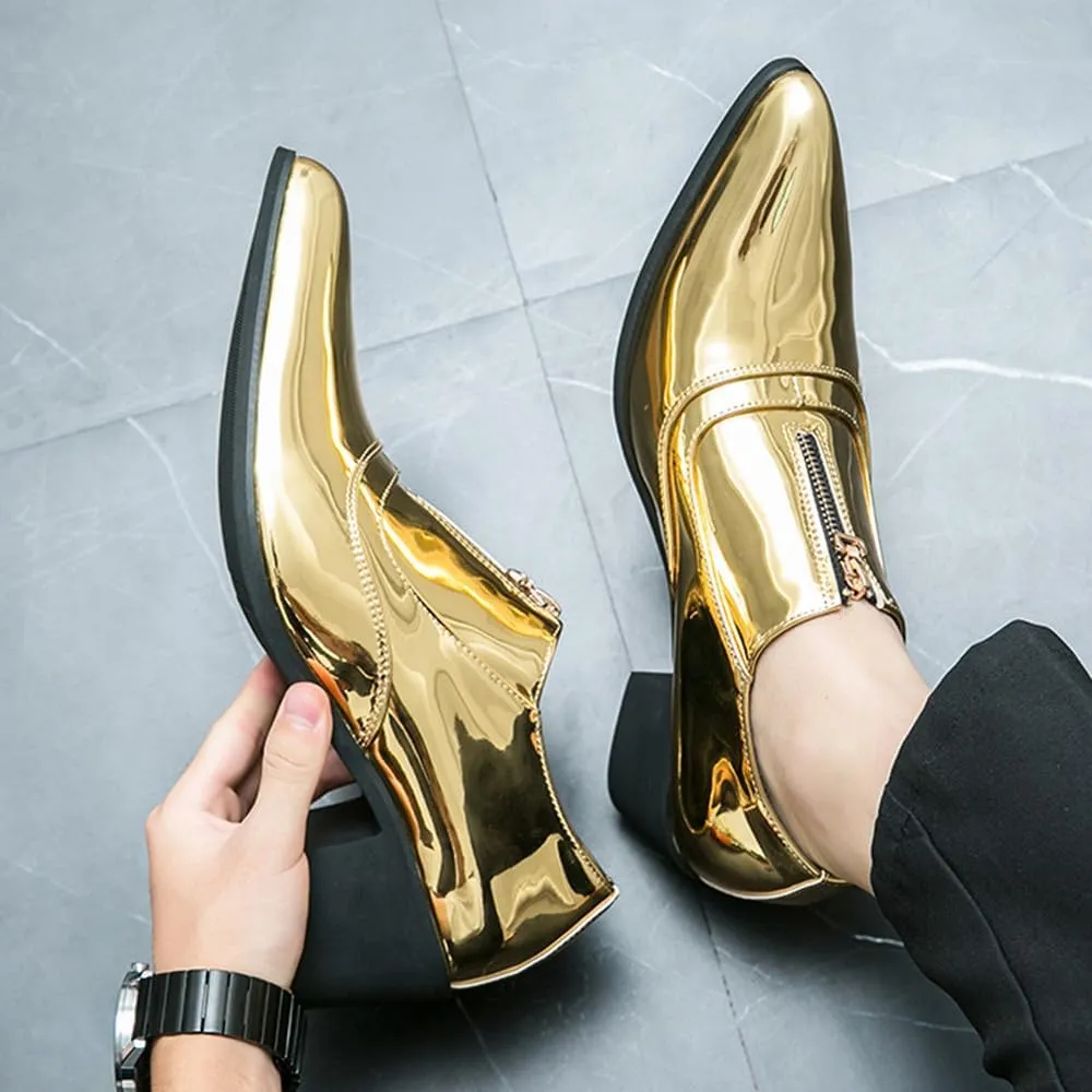 Santimon Men’s Multilcolor Luxury Designer Dress Shoes Patent Leather Slip-On Formal Shoes for Business, Weddings, Ballroom Black Dance Shoe Blue, Gold, Red, Silver