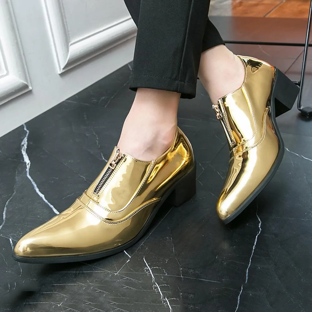 Santimon Men’s Multilcolor Luxury Designer Dress Shoes Patent Leather Slip-On Formal Shoes for Business, Weddings, Ballroom Black Dance Shoe Blue, Gold, Red, Silver