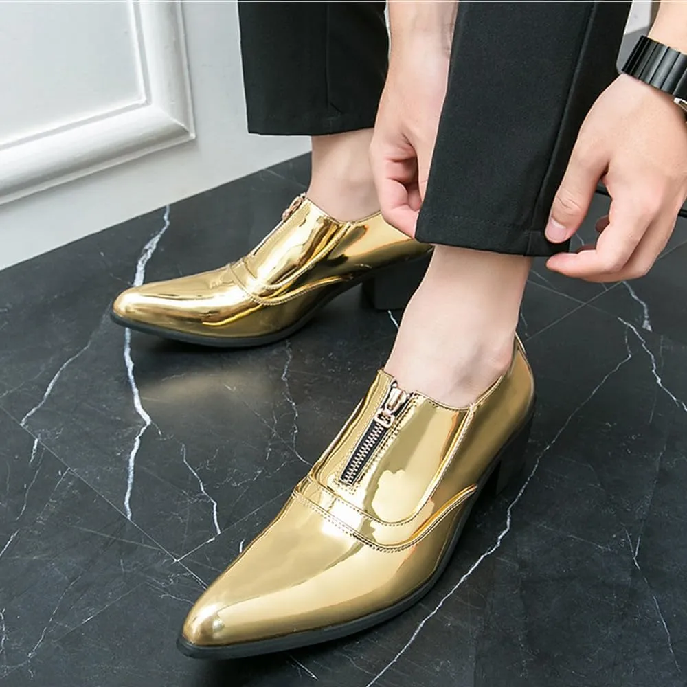 Santimon Men’s Multilcolor Luxury Designer Dress Shoes Patent Leather Slip-On Formal Shoes for Business, Weddings, Ballroom Black Dance Shoe Blue, Gold, Red, Silver