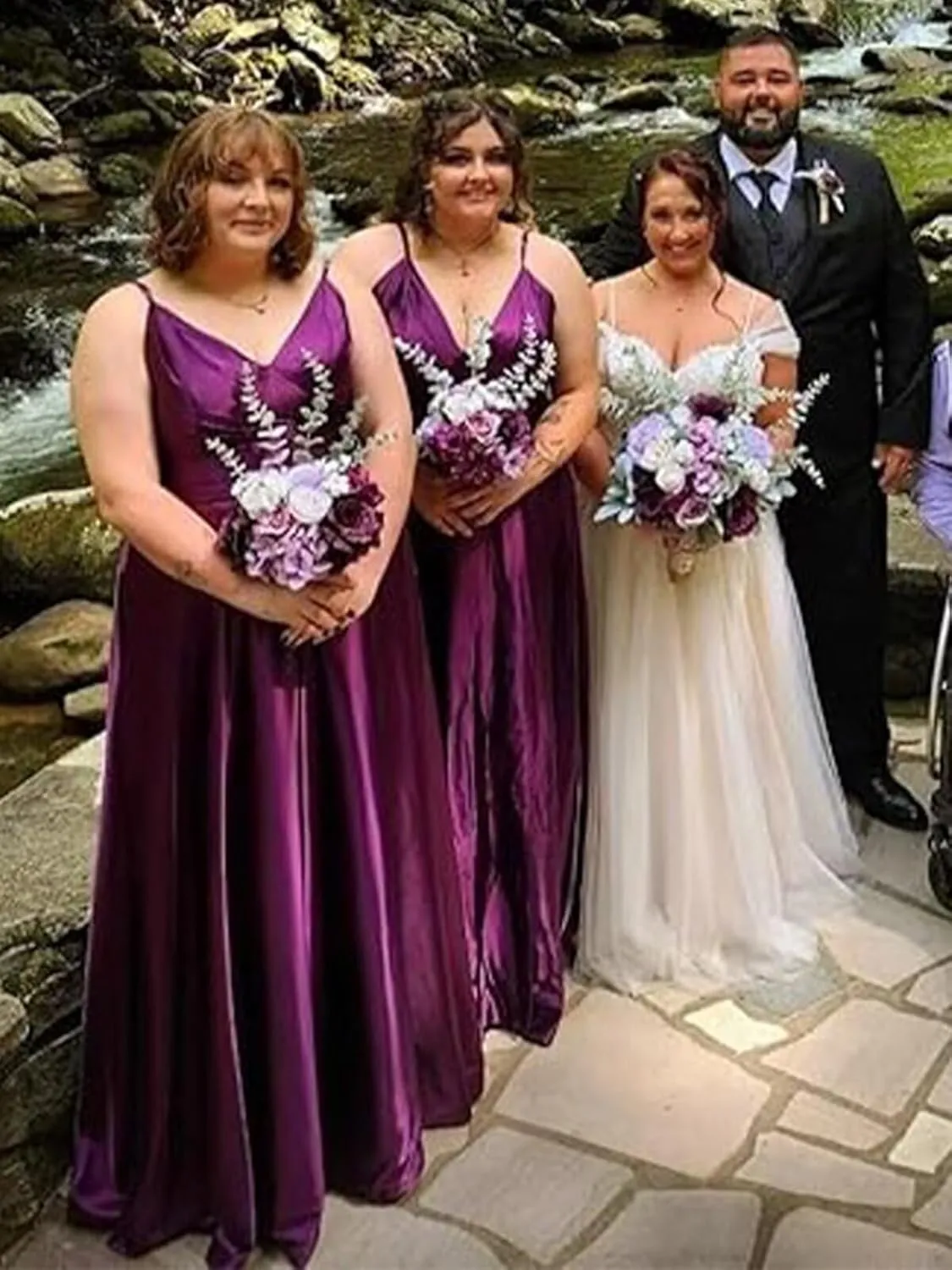 Satin Bridesmaid Dresses for Women Prom Dresses 2025 V-Neck A-Line Formal Wedding Guest Dress with Slit LNL054
