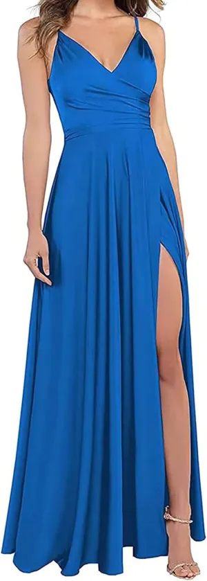 Satin Bridesmaid Dresses for Women Prom Dresses 2025 V-Neck A-Line Formal Wedding Guest Dress with Slit LNL054