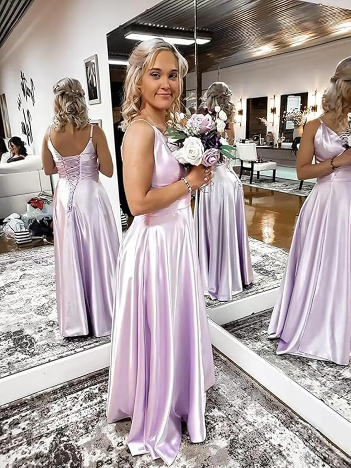 Satin Bridesmaid Dresses for Women Prom Dresses 2025 V-Neck A-Line Formal Wedding Guest Dress with Slit LNL054