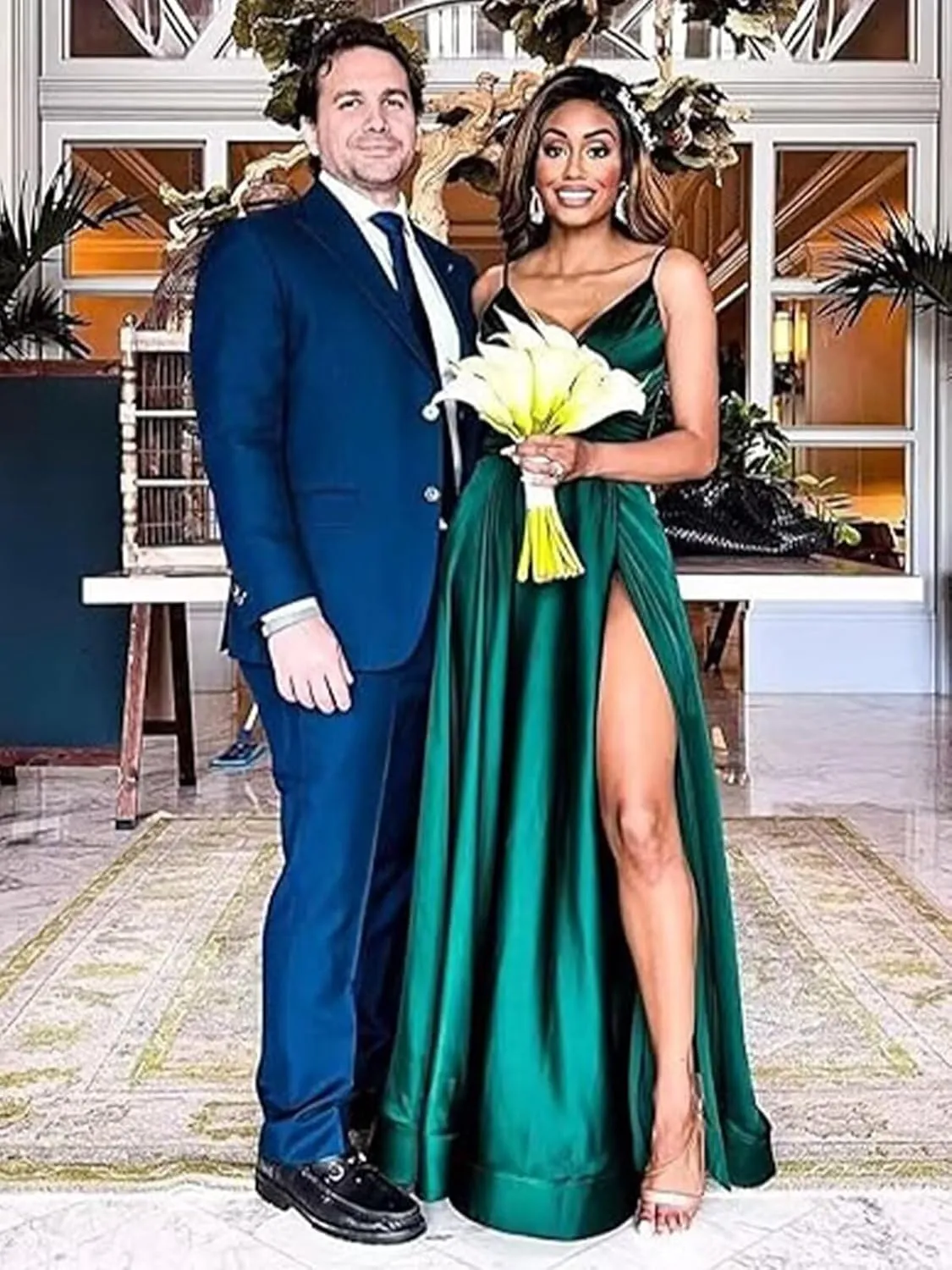 Satin Bridesmaid Dresses for Women Prom Dresses 2025 V-Neck A-Line Formal Wedding Guest Dress with Slit LNL054