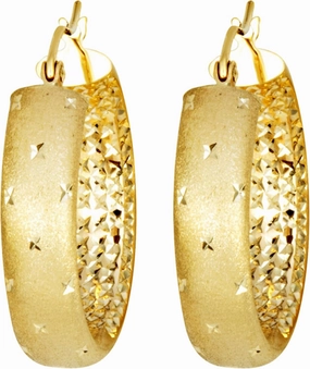 Satin Finish 14K Yellow Gold 6mm Thick Tube Hoop Earrings with Click-Down Clasp for Women Girls, 20-25mm Diameters