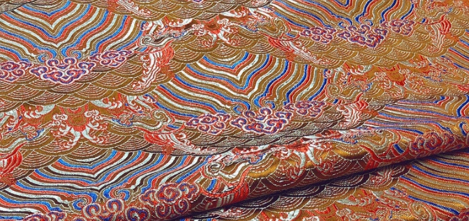 Seigaiha Satin Jacquard - Gold/Blue
