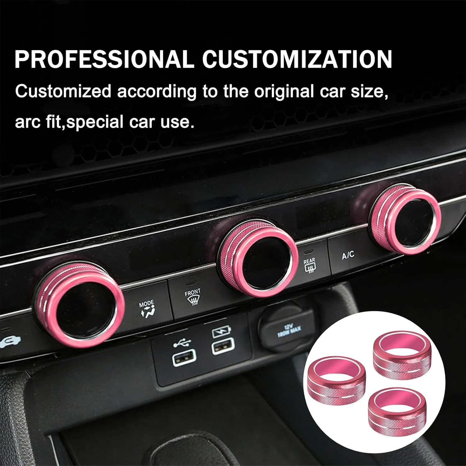 SENSHINE Air Conditioning, Vent Knob Cover for Honda Civic Accessories 2022 2023 2024 2025 for Honda CRV 2023 2024 2025 for Acura Integra 2023 2024 2025 Start/Stop Push Button Ring Trim 10Pcs (Pink)