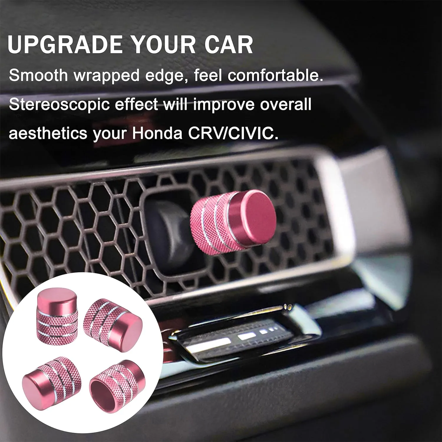 SENSHINE Air Conditioning, Vent Knob Cover for Honda Civic Accessories 2022 2023 2024 2025 for Honda CRV 2023 2024 2025 for Acura Integra 2023 2024 2025 Start/Stop Push Button Ring Trim 10Pcs (Pink)