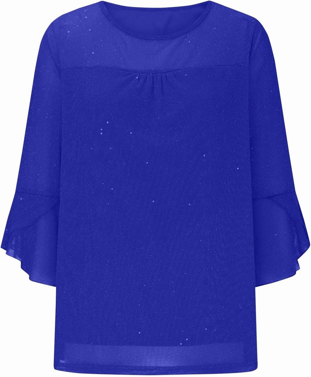 Sequin Tops for Women Ruffle 3/4 Sleeve Glitter Sparkly Tops Crew Neck Party Shirts Elegant Double Layers Mesh Tunic Tops