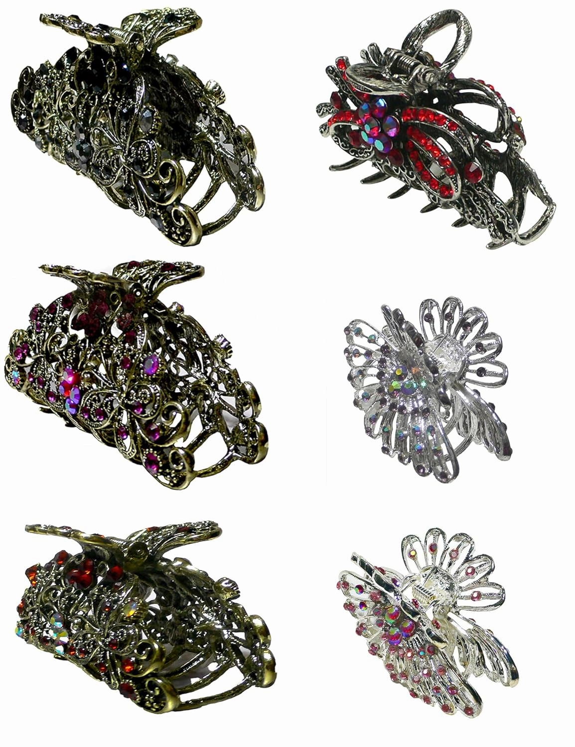 Set of 6 JCGY Jaw Clips Metal Hair Claws 3 Unique Styles RW86410-6132-6colors