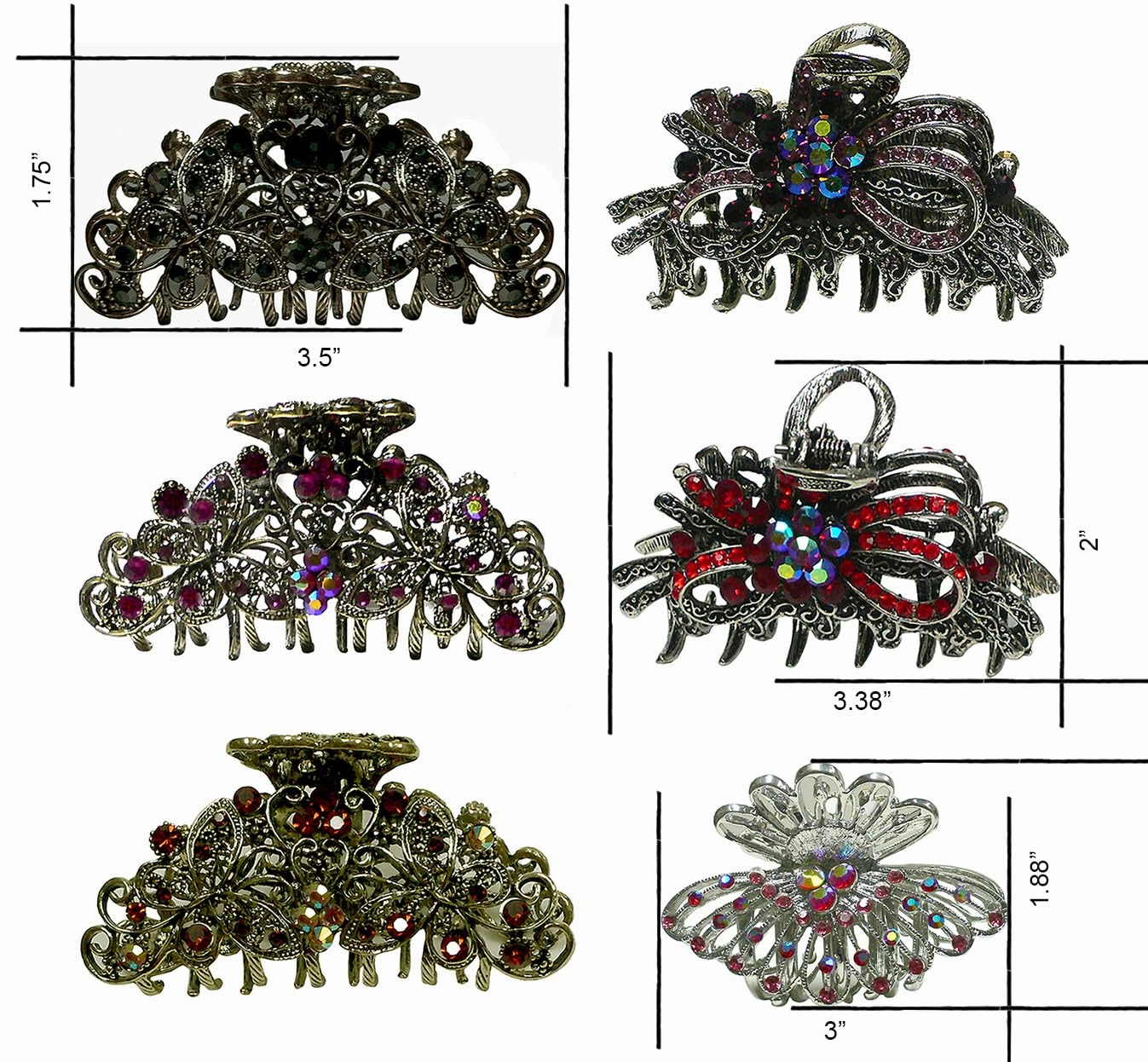 Set of 6 JCGY Jaw Clips Metal Hair Claws 3 Unique Styles RW86410-6132-6colors