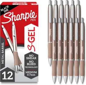 Sharpie S-Gel, Gel Pens, Drawing Pens, Gel Ink Pens For Journaling, Writing Pens, Medium Point Pens (0.7Mm), Sleek Metal Barrel, Black Ink, 12 Count
